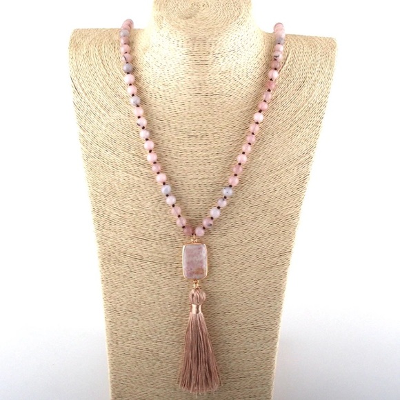 🌸Pink Sandstone Tassel Necklace🌸 - Picture 2 of 7